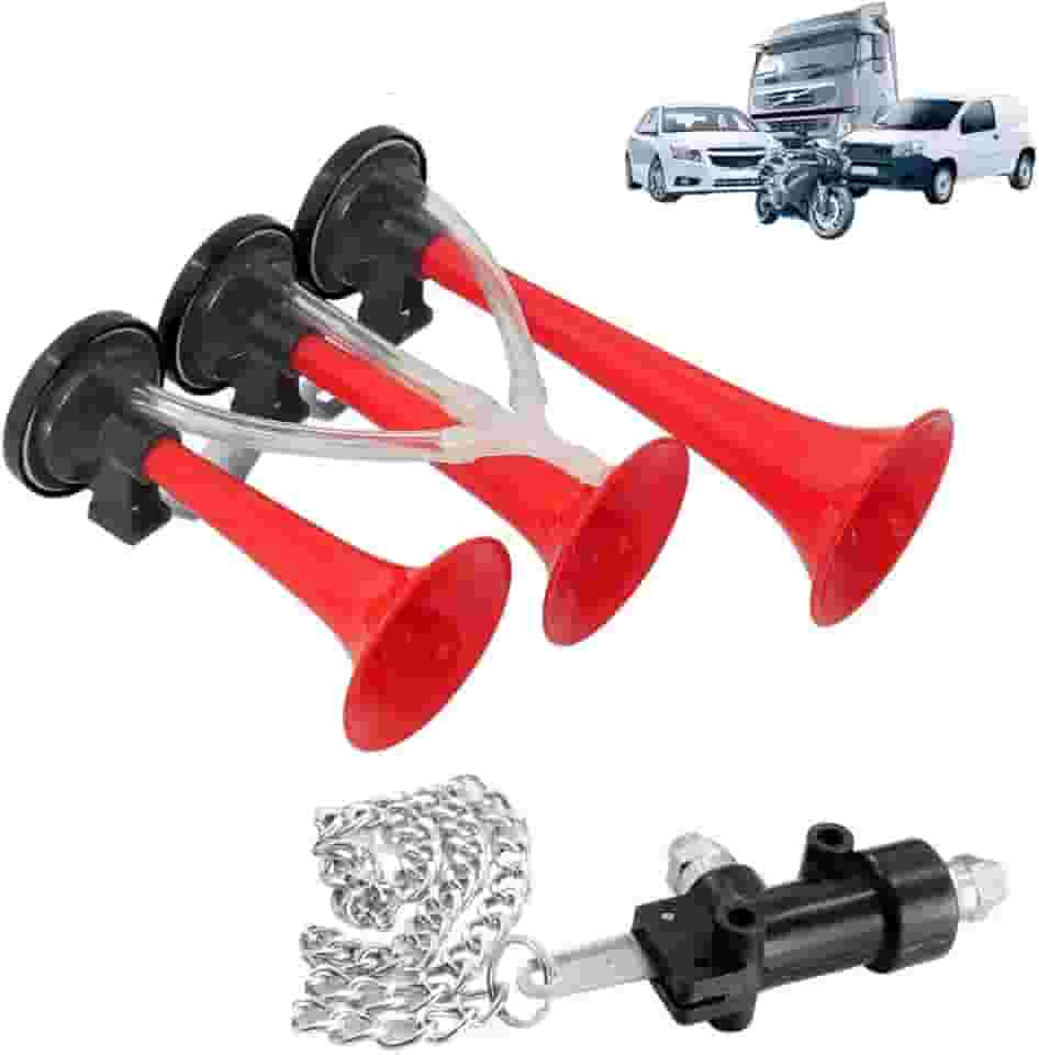 Buzina A Ar Verdureiro 3 Cornetas C/Válvula Para Caminhão Carro