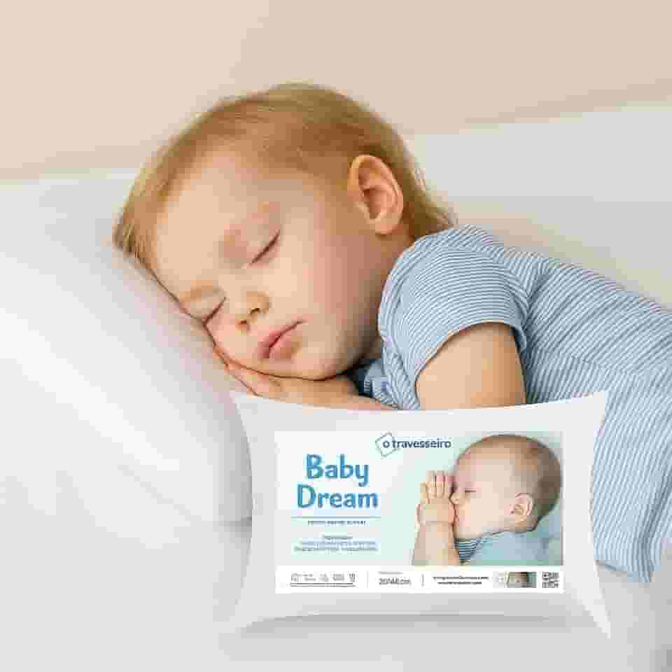 Travesseiro Infantil Antialérgico e Antiácaros Baby Dream 30x40cm, Fibra de Poliéster Siliconada, Lavável à Máquina, para Bebês de 0 à 2 Anos Branco