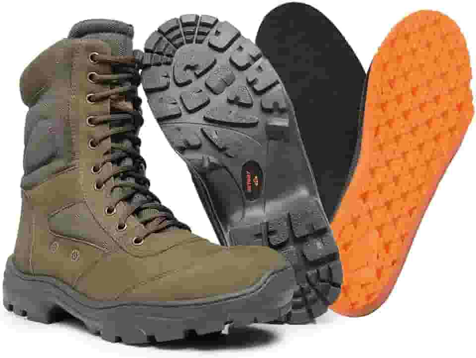 Coturno Masculino Militar Cano Alto em Couro Legítimo Reforçado Palmilha em Gel Zíper Lateral 1000