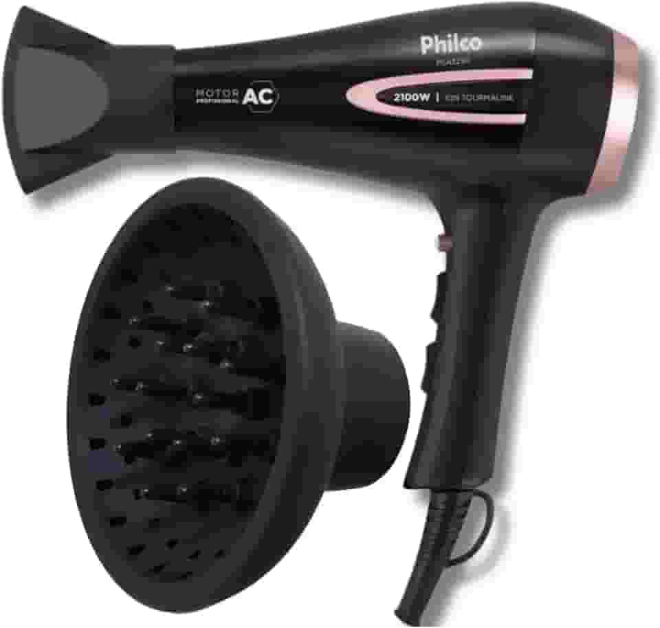 Secador de Cabelo Philco Profissional 2100W Íon Tourmaline com Difusor de Cachos - 127v