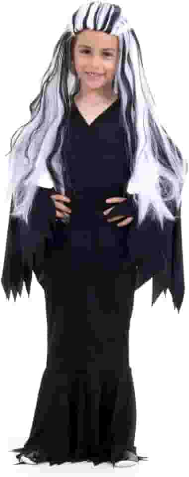 Fantasia Morticia Infantil 923480-m Sulamericana Fantasias Preto/branco 6/8 Anos