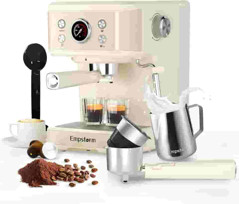 Empstorm - Máquina de café café café com leite 20 barras, máquina de cappuccino profissional 3 em 1 com cápsula E.S.E e varinha de vapor de espuma de leite compatível com cápsulas originais NS para