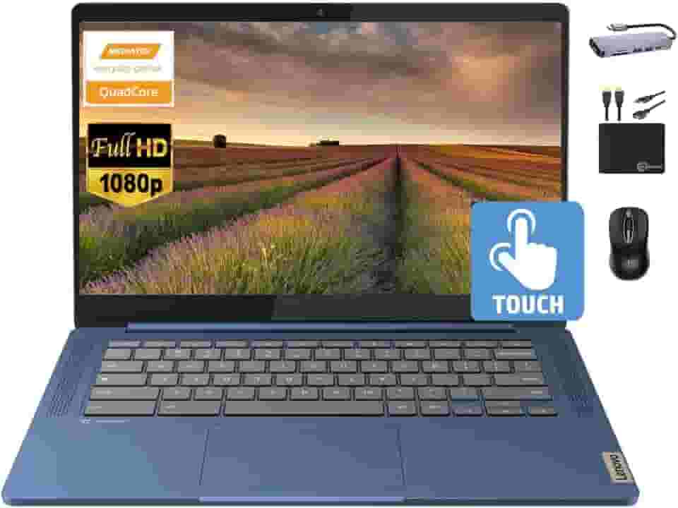 Lenovo Chromebook 14 Touchscreen Slim Laptop Business Student, 8-Core MediaTek Kompanio 520, 4GB RAM, 128GB Storage (64GB eMMC+64GB Card), WiFi 6, Long Battery, Chrome OS+MarxsolAccessor