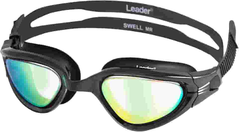 Leader Glasses- Óculos de Natação Swell Mirror Preto – Leader Brasil – Lentes Espelhadas Antiembaçantes, Proteção UV, Silicone Duplo e Alta Vedação