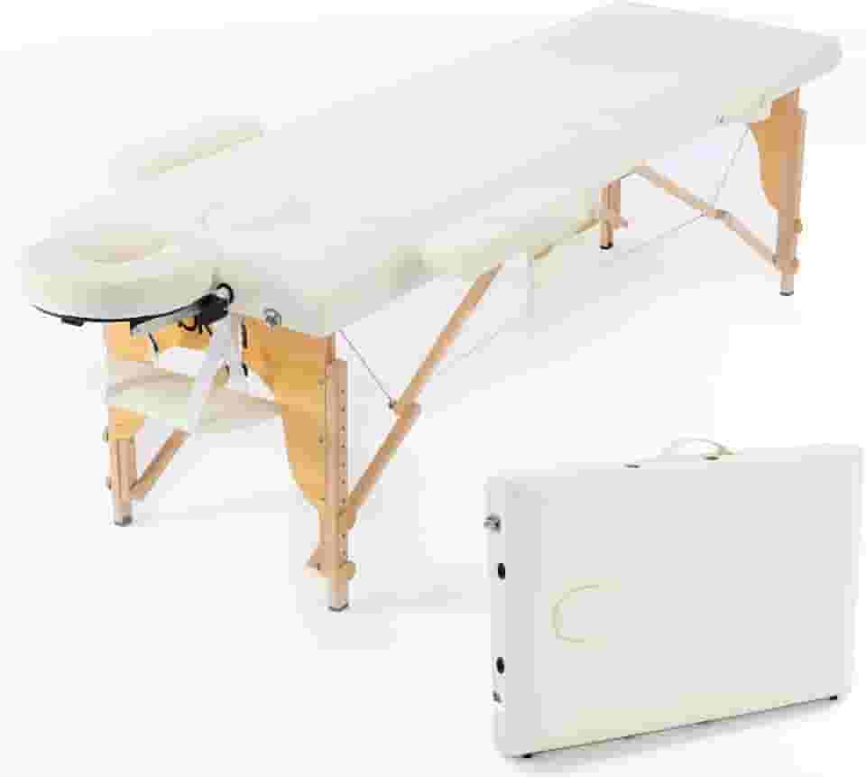 Maca Portátil Premium, Divã Cama de Fisioterapia, Estética, Massoterapia, Massagem, Quiropraxia, Depilação, Tatuagem - Altura Ajustável + bolsa de transporte - Branca Creme BKZA - MSG 101