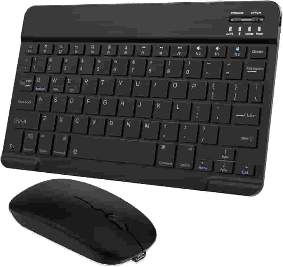 Combo de teclado e mouse Bluetooth ultrafino, portátil, recarregável, teclado sem fio para tablet Android, celular, smartphone, iPhone, iPad mini, Pro Air 10.2 10.9 11 12.9 33.0 cm (preto)