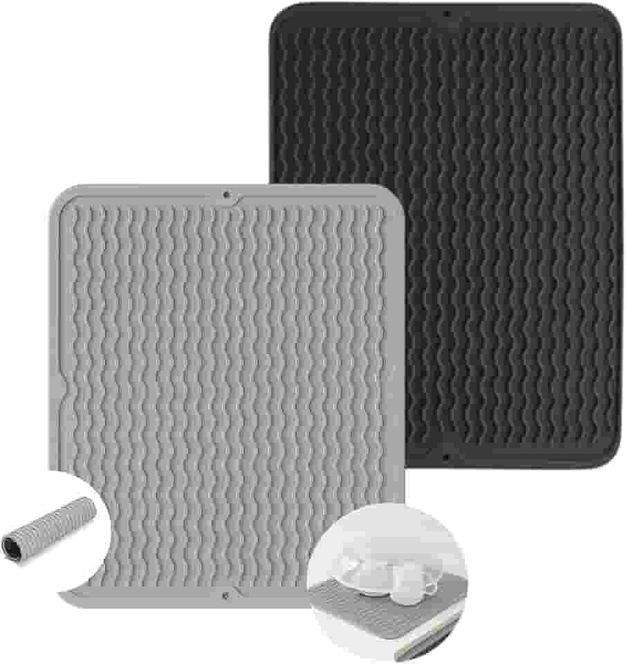 Tapete Escorredor de Louça Silicone Alta Absorção Antiderrapante Descanso de Panelas Resistente ao Calor Usado em Balcão Pia de Cozinha Forro de Geladeira ou Gaveta Ecológico Cor Variável Premium