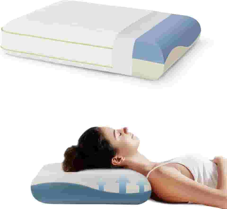 Sophia & William Almofada de espuma viscoelástica firme para dor no pescoço, travesseiros ortopédicos para dormir, travesseiro de cama com capa removível e lavável na máquina