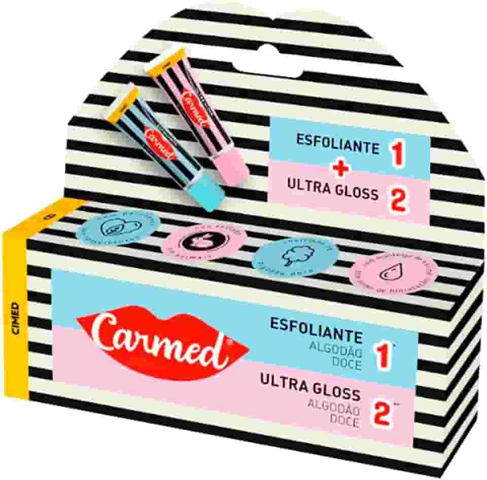 Carmed Kit SOS Lábios Esfoliante + Ultra Gloss Brilho Aroma Algodão Doce 10g Cimed