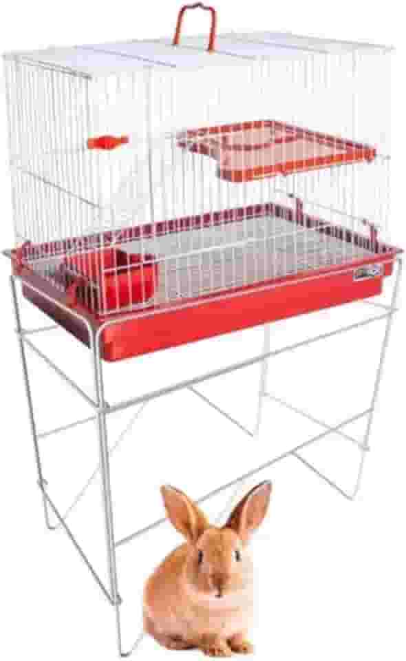 Gaiola Coelho com Andar e Suporte – Ideal para Coelhos e Pequenos Roedores (Vermelho)