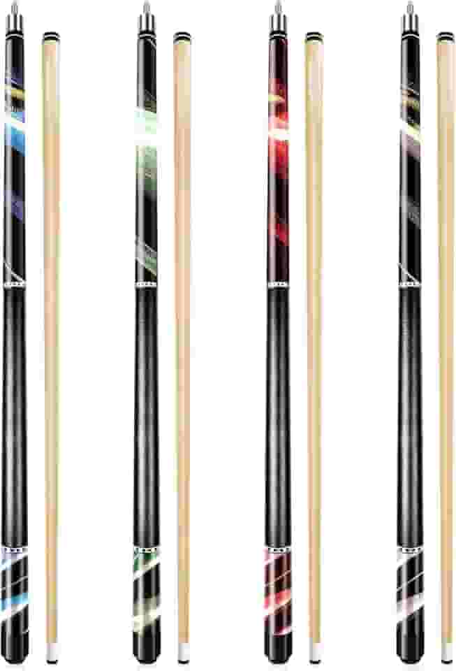 Wakefa 58 inch Pool Sticks Set of 4, 13mm Tip Pool Cues Billiard Cue Sticks for House Bar, Maple Wood Pool Table Sticks with 2 Chalk for Professional Billiard Players 18 19 20 21 oz