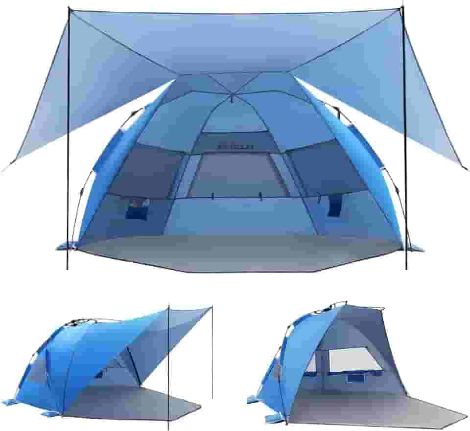 Elegear Barraca de Praia Pop Up com Toldo Removível 360°, Barraca de Camping 4-6 Pessoas Impermeavel, Instalação Automática, Proteção Solar UPF 50+, Cabana de Portátil e Leve