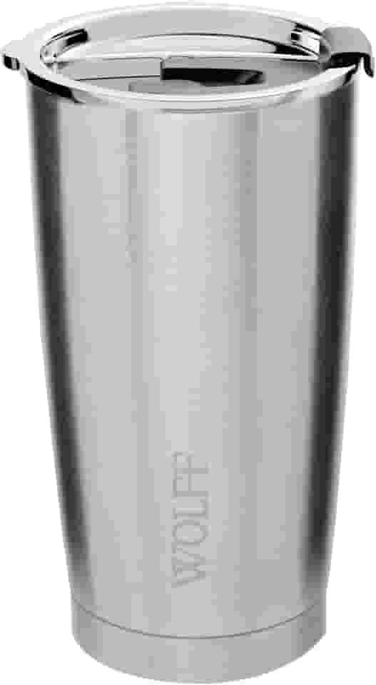 WOLFF - Copo Térmico de Aço Inox Parede Dupla Com Tampa 600ml Prata - Para Viagem - Mantém a Bebida na Temperatura Ideal