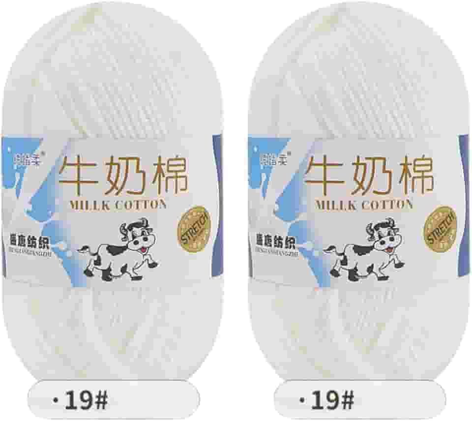 Pacote com 2 fios de algodão macio para crochê e tricô, roupas, suéteres, chapéus, cachecóis e shaw (19-branco)