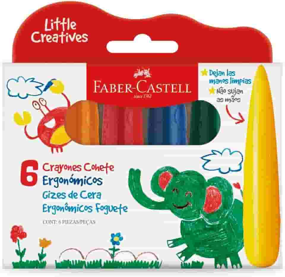 Giz de Cera Little Creatives, Faber-Castell, Foguete, Grosso, Infantil, Pré-escola, 6 Cores