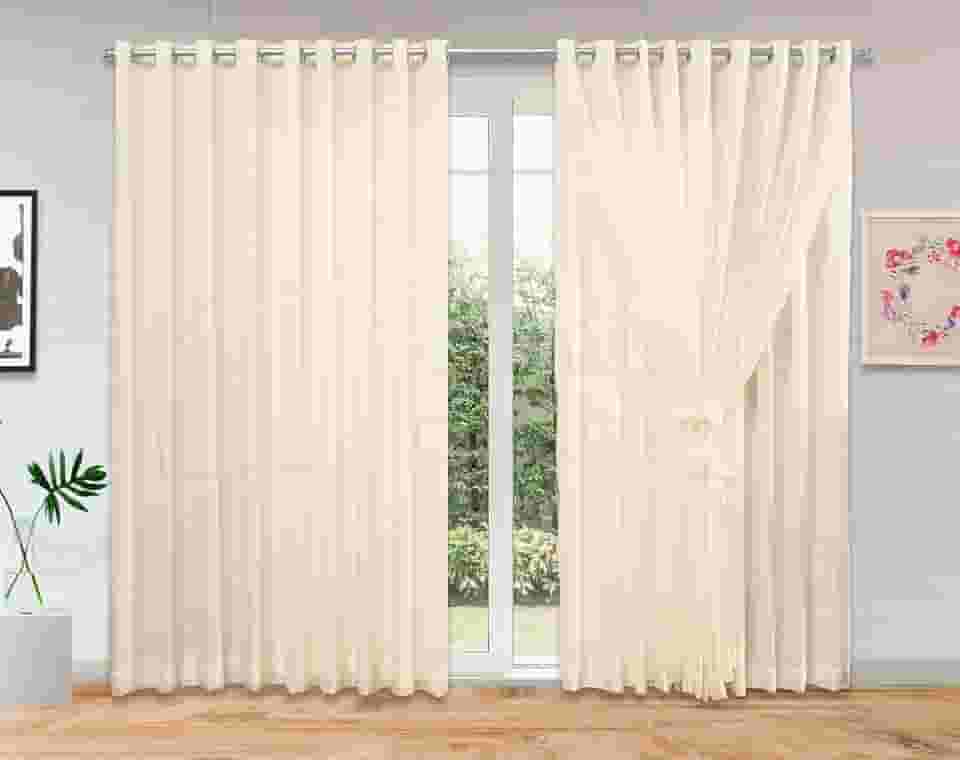 Cortina de Voil Liso com Forro Microfibra (4 METROS, PALHA)