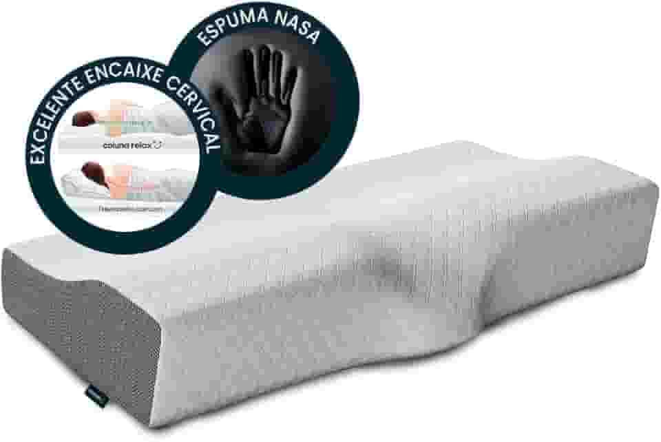 Travesseiro Cervical NASA - Coluna Relax - Suporte Ergonômico com Carvão Ativado e Elevação Lateral para Suporte Adicional