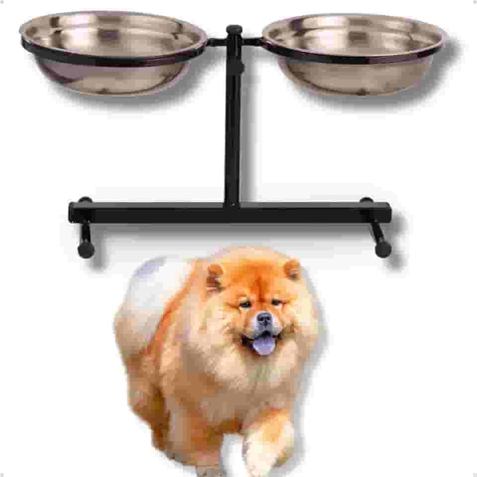 Comedouro Duplo Inox Elevado Grande Preto 1500ml Alto Ajustável Regulável Para Cachorro