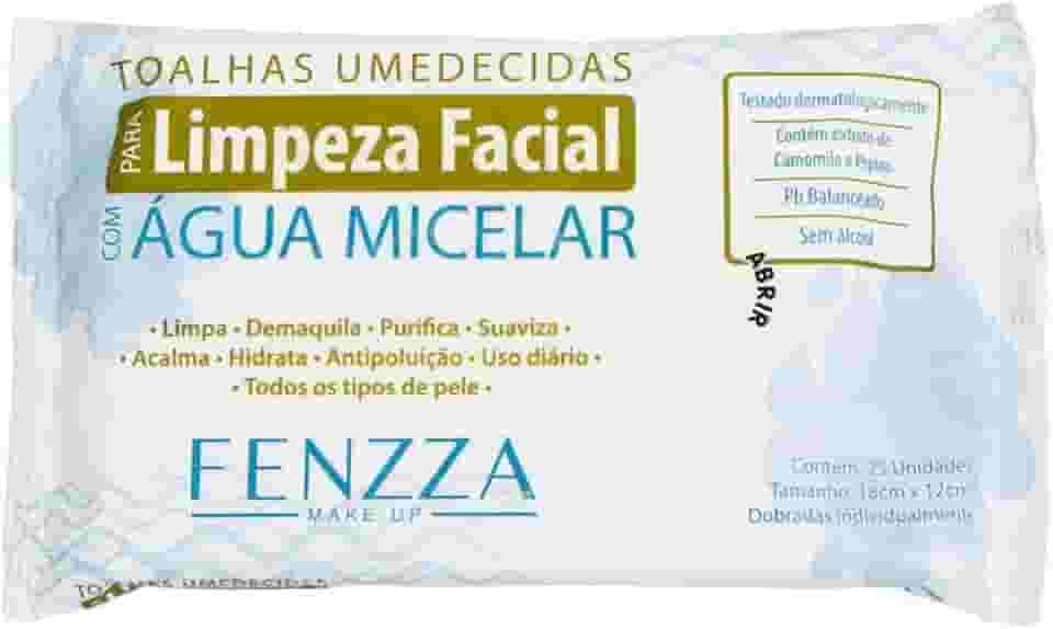 Toalhas Umedecidas Água Micelar Fenzza - Demaquilante Limpeza Profunda Sem Resíduos Oleosos - 25 Unidades - Prático Para Viagem