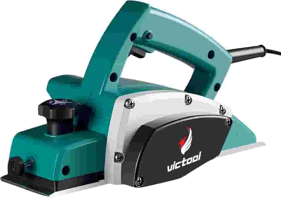 VICTOOL Plaina Elétrica 1000W Lamina Dupla, 220V Frequência, 16000 rpm, Ferramenta portátil com fio para madeira, Profundidade de corte ajustável, 2 lâminas, chanfro de madeira, acabamento liso e DIY