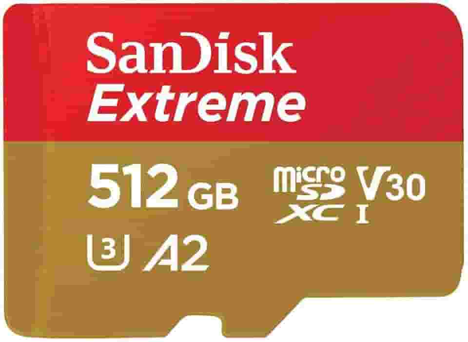 Cartão de memória SanDisk 512GB Extreme Plus UHS-I microSDXC com adaptador SD, leitura de 170 MB/s, gravação de 90 MB/s, V30, A2, SDSQXA1-512G
