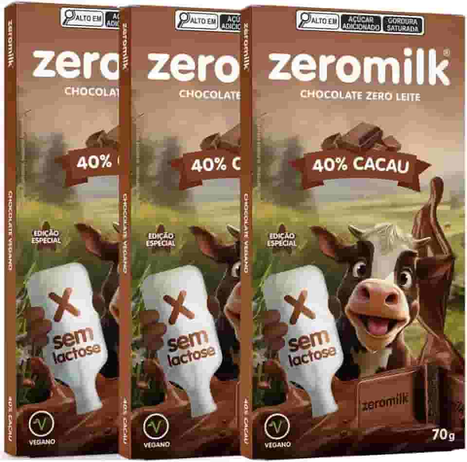 Kit com 3 Tabletes Chocolate Vegano 40% Cacau de 70g cada - Zeromilk