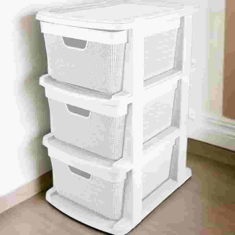 Gaveteiro Organizador Grande de Chão 15 Litros com 3 Gavetas em Plástico Juta (Branco)