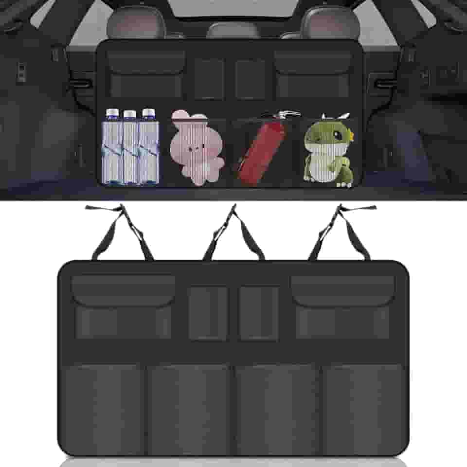 Organizador de Porta Malas Carro, 86 * 47cm, Acessório de Carro para Pendurar No Banco Traseiro, Grande Capacidade, 8 Bolsas de Armazenamento, Preto, Organizador de Porta-malas