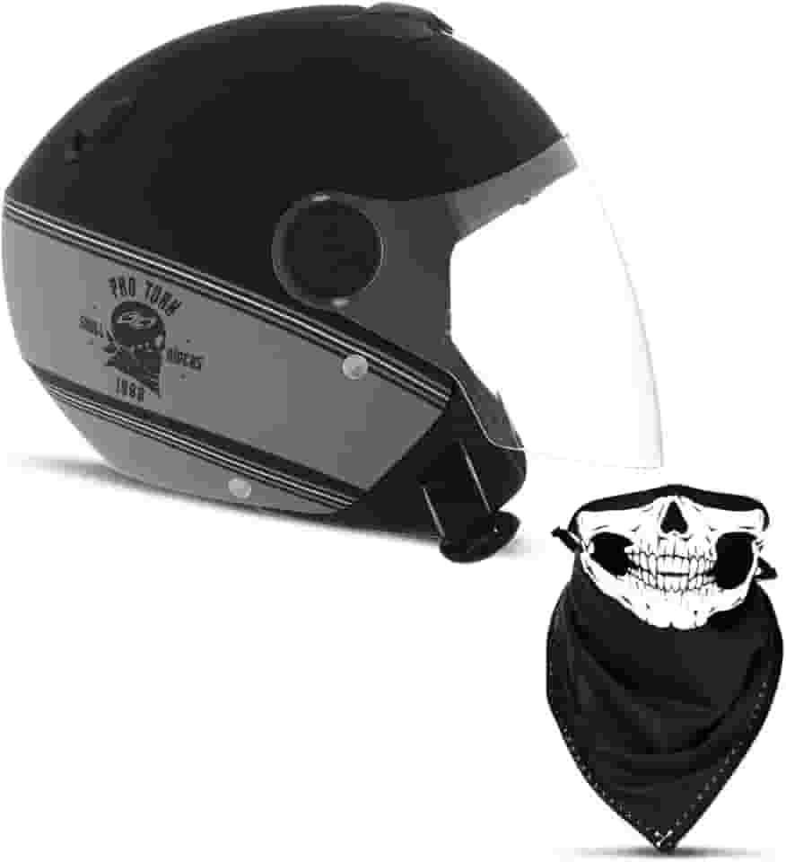 CAPACETE ABERTO PRO TORK NEW ATOMIC SKULL RIDERS HD PRATA - PRETO FOSCO TAM. 58