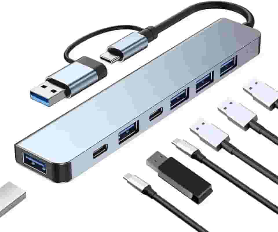 Hub USB 7 em 1 com USB 3.0 e Tipo C - Expansão Versátil com 5Gbps - Compatível C/MacBook, PC, Laptops, Pen Drive, Mouse, Teclado - Ideal para Transferência de Dados e Conexão de Múltiplos Dispositivos