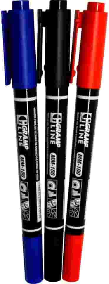 Marcador Permanente Multiuso MM-100, Gramp Line, com 3 cores no blister