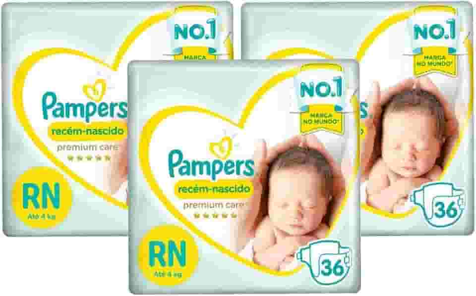 Kit Fralda Pampers Premium Care Recém Nascido com 108 unidades - 2 à 4,5kg