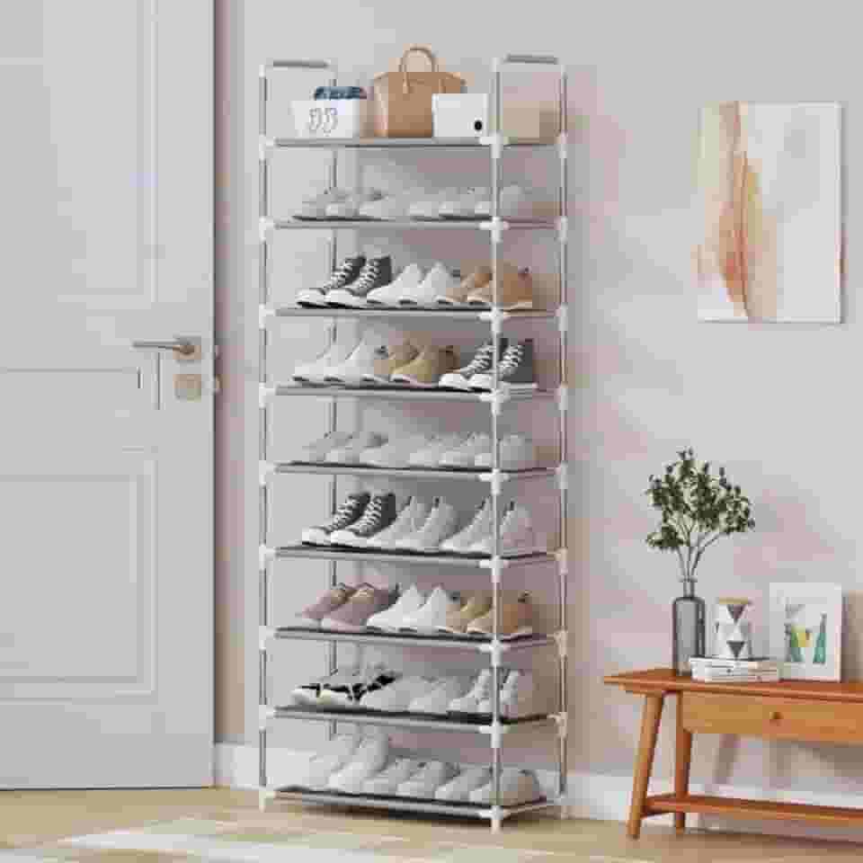 Sapateira Estante Organizadora Vertical 9 Andares para 27 Pares – Aço Inox Reforçado, Compacta e Desmontável – Ideal para Quartos, Closets, Corredores e Hall de Entrada