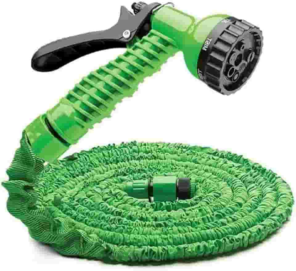Mangueira Jardim Expansível 12 Metros, Super Resistente com 7 Tipos de Jatos d'Água - Versátil para Jardim, Quintal e Limpeza (Verde)