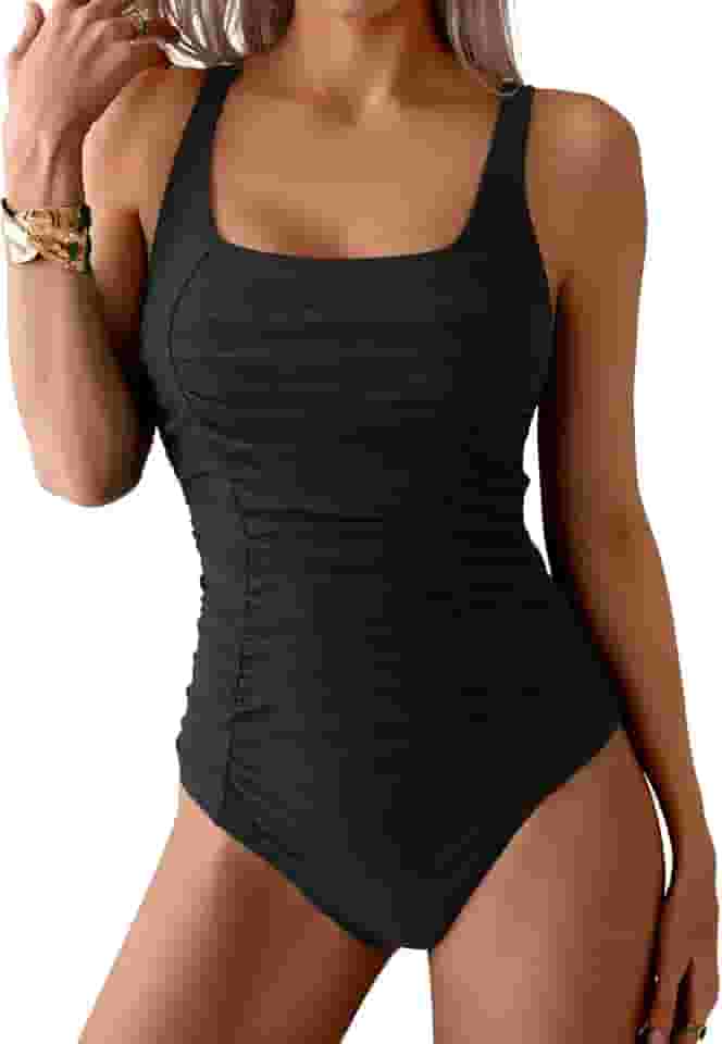 Maiô feminino franzido com controle de barriga emagrecedor, cobertura total, traje de banho curvilíneo