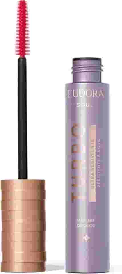EUDORA GLAM SOUL MÁSCARA CÍLIOS TURBO ULTRA RESISTENTE 10g - Volume e Definição - Pantenol - Resistência à Água e Suor - 11h de Duração - Preta