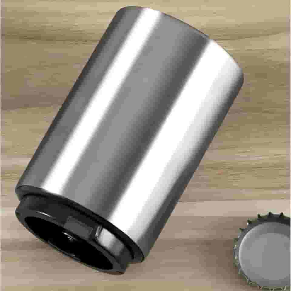 Abridor de Garrafas Automático em Aço Inoxidável Magnético Portátil Premium Design Moderno Prata Estiloso Inovador Compacto Fácil de Usar com Praticidade para o Dia a Dia