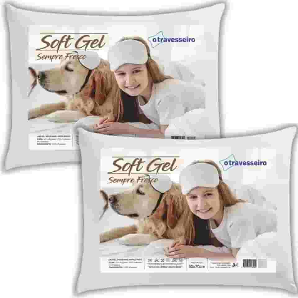 Kit 2 Travesseiros Firme e Alto Soft Gel 50x70cm Antialérgico Fibras Importada Toque Macio Refrescante Lavável