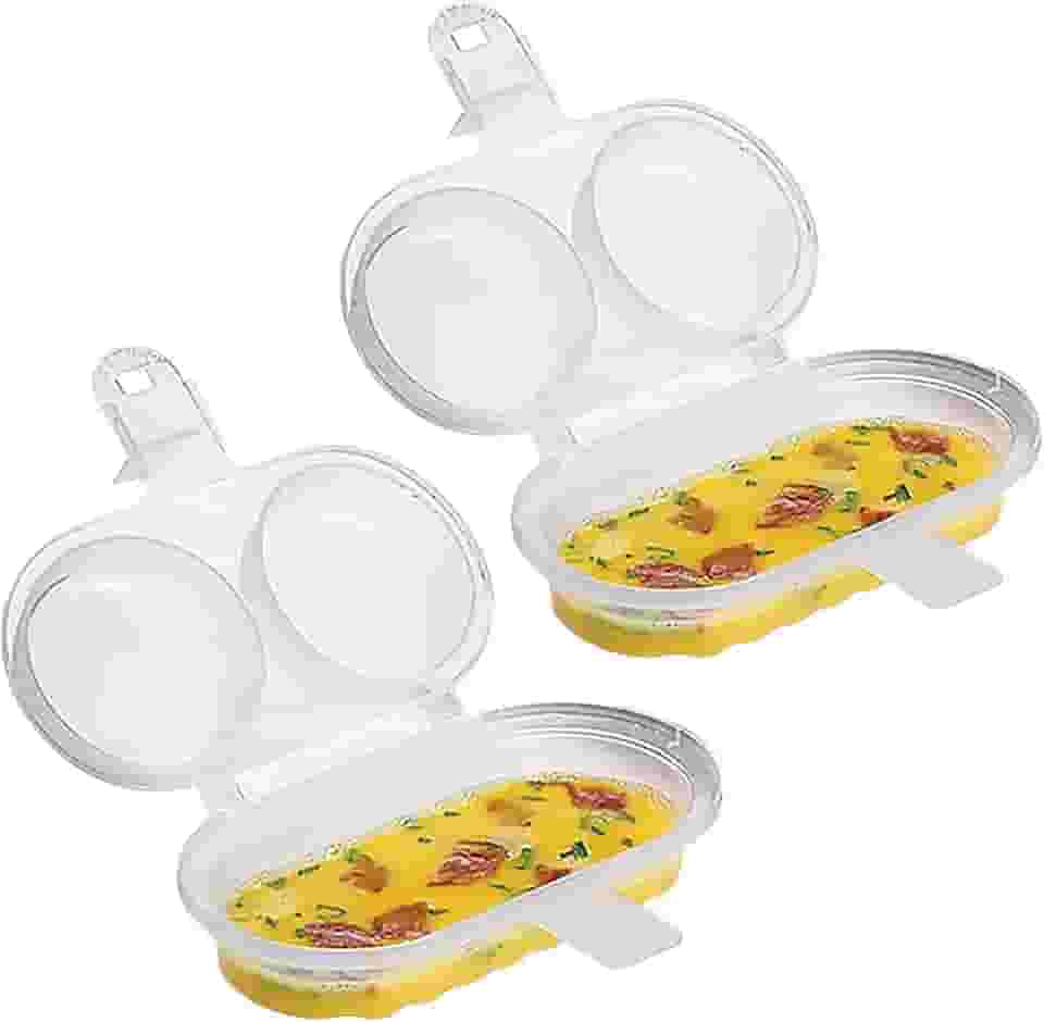 Kit com 2 Omeleteiras e Formas de Ovos para Microondas – Pote Plástico para Preparar Ovos e Omeletes Sem Óleo – Ideal para Café da Manhã Lanche Refeição Saudável