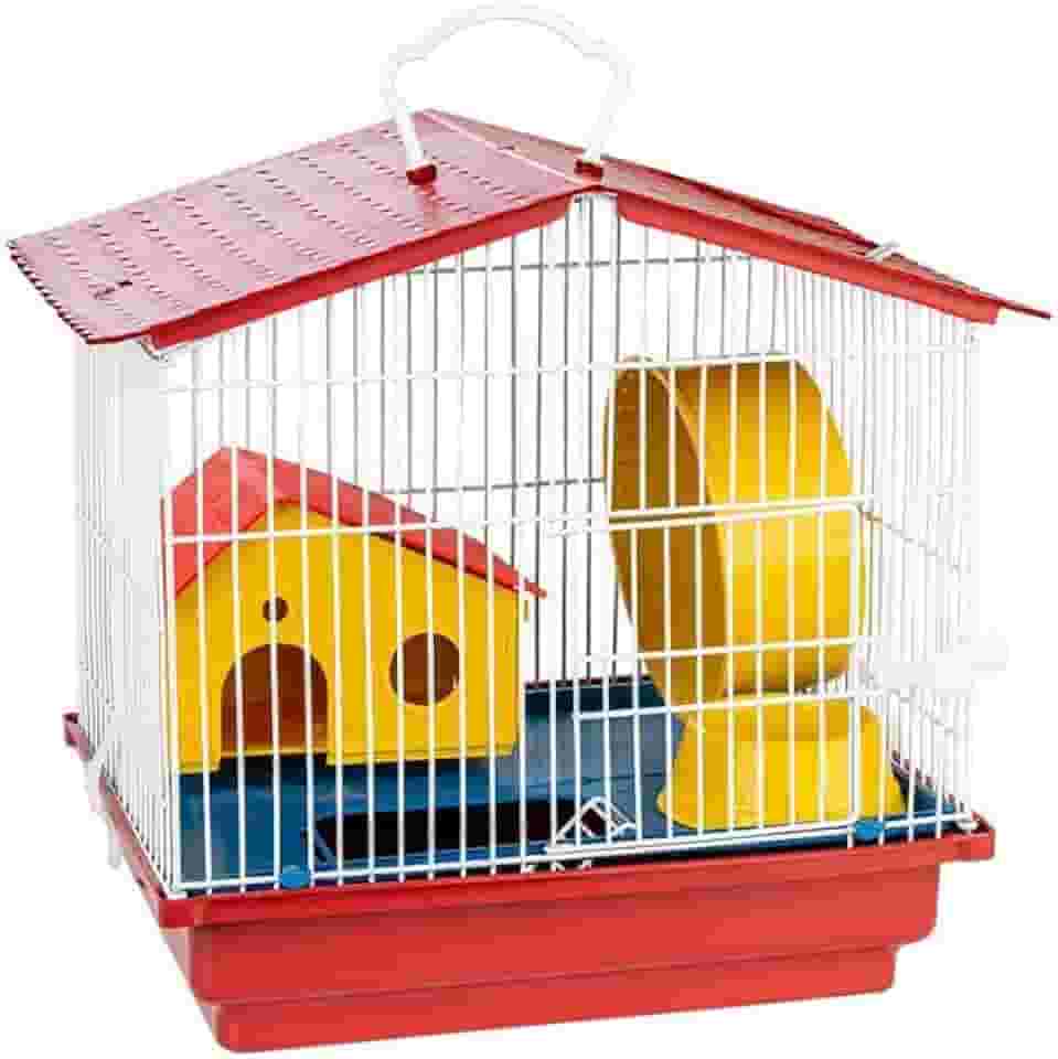 GAIOLA HAMSTER 1 ANDAR TETO PLASTICO VERMELHA