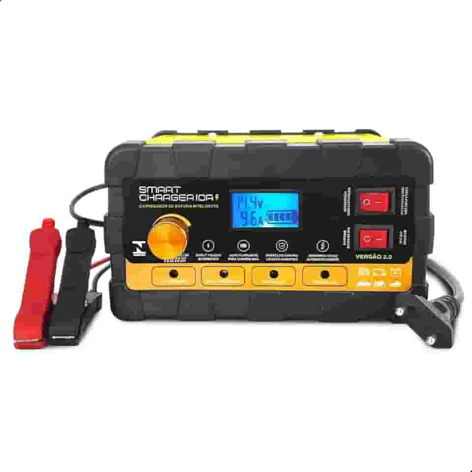 Carregador de Bateria Automotivo Smart Charger 10A Digital 12V 24V Voltímetro Amperímetro Indicador Carga