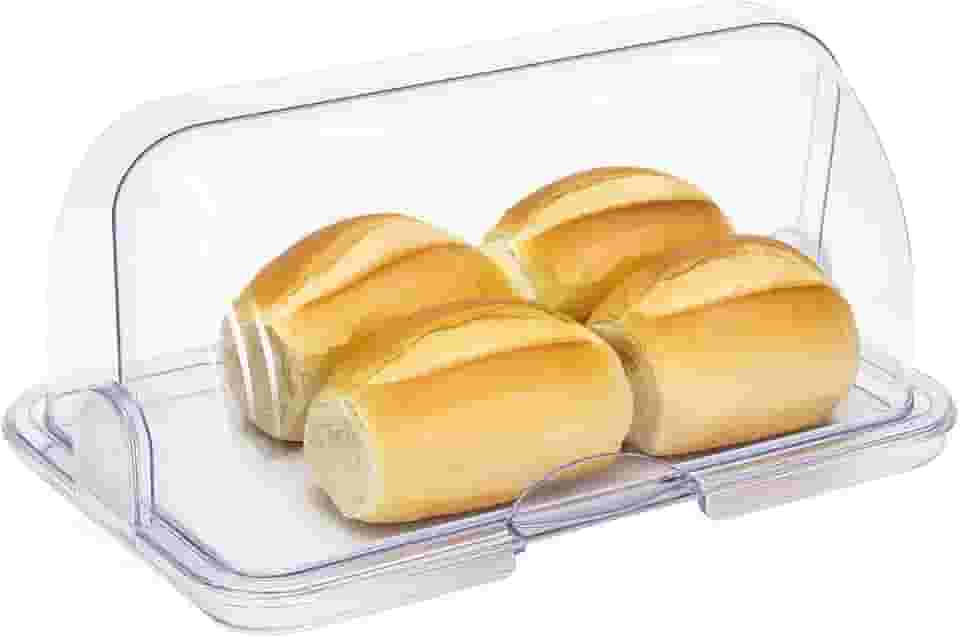 Porta Pão Acrílico 30 cm Basculante Premium – Grande, Resistente e Transparente com Tampa Abre e Fecha