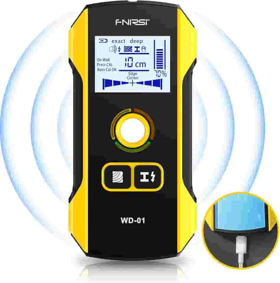 FNIRSI Scanner de parede com localizador de pinos – localizador eletrônico 6 em 1 de madeira, detector de parede com orifício de posicionamento atualizado para centro e borda de madeira, fio AC, pinos