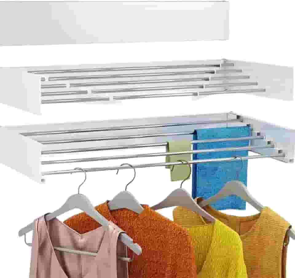 Varal De Parede Retratil Magico Secreto Tamanho 80cm Cor Branca Com 5 Varetas (Branco)