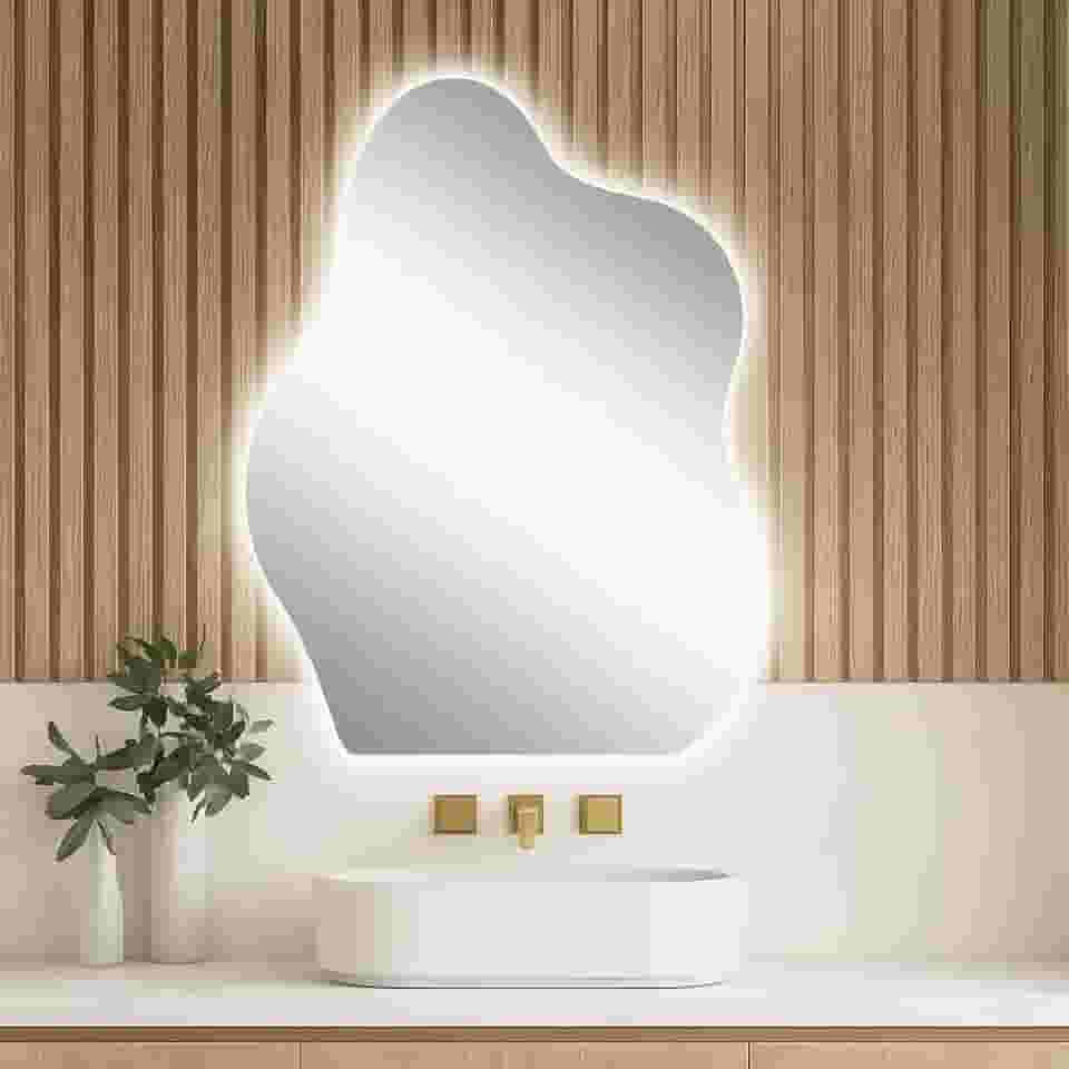 Espelho Decorativo Orgânico com LED Bivolt 60x45cm com Suporte para Fixação