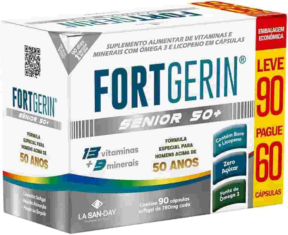 Fortgerin Senior 50+ (Leve 90 Pague 60 Cápsulas) - 13 Vitaminas e 9 minerais, Fórmula especial para homens acima de 50 anos. Contém Boro e Licopeno