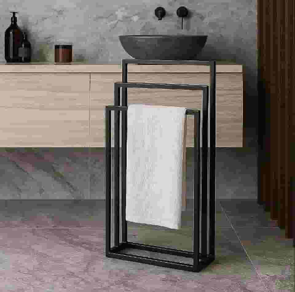 Toalheiro de Chão em Aço, 3 Níveis, 75x50cm, Preto