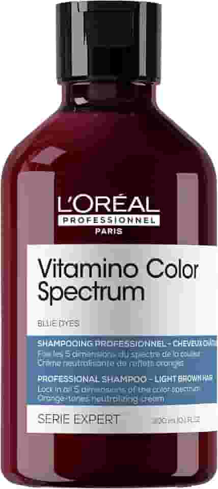 L'Oréal Professionnel, Shampoo Profissional Matizador de Tons Alaranjados, Vitamino Color Spectrum, para cabelos castanho-claros, pigmentos azuis para neutralizar subtons alaranjados, 300ml