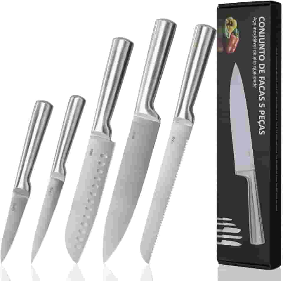 LUMAI Original Conjunto de 5 Facas Grandes de Cozinha Zurich Robusto em Aço Inoxidável 3CR13 com Lâminas Inteiriças – Forja Prolongada para Robustez, Anti ferrugem, Ultra Afiadas e Precisão Suíça