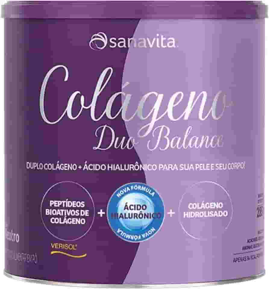 Colágeno Duo Balance + Ácido Hialurônico e Verisol - Colágeno Hidrolisado Sanavita Para Pele Corpo Cabelos e Unhas (Neutro)